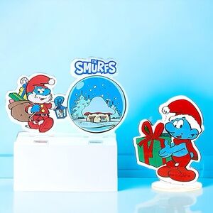 Brand New Acrylic Christmas Smurfs Decor (Set of 2), Nostalgic Cartoon, Holiday